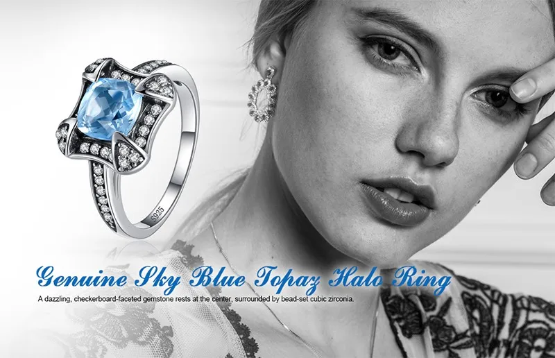 Jewelrypalace Ретро 1.8ct Природный Голубой топаз Halo Кольцо для женщина натуральная 925 Серебряное кольцо обручальное Красивые ювелирные изделия
