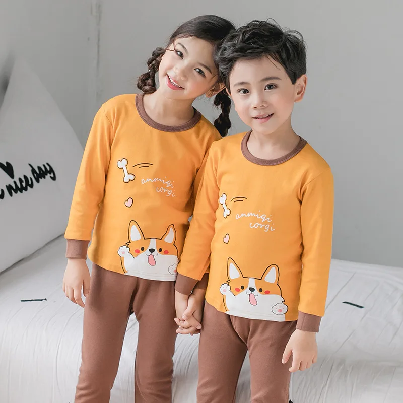 Зимняя детская одежда для сна хлопковый пижамный комплект с длинными рукавами