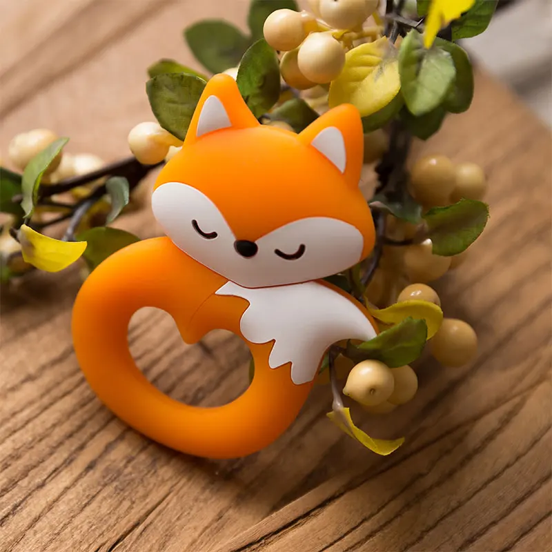 Orange Fox BPA Бесплатно Детские Прорезыватели детские товары Детские Силиконовые Прорезыватели для зубов с белкой прорезиненное Силиконовое ожерелье для прорезывания зубов детские бусины - Цвет: Orange Fox
