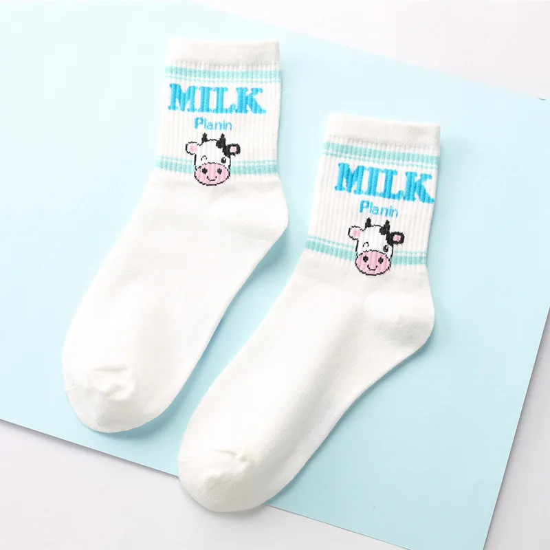 Kawaii из жаккардовой ткани с принтом клубники Молочный розовый/белый женский Носки