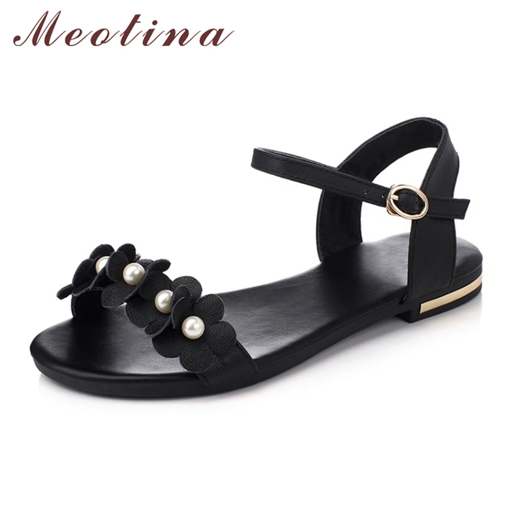 Meotina/босоножки из натуральной кожи Женские сандалии на плоской подошве с