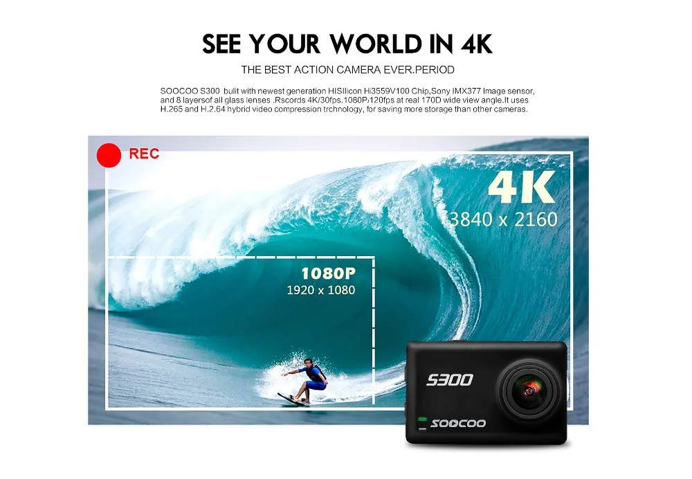 Оригинальная Спортивная Экшн-камера SOOCOO S300 Ultra HD 1080P 4K 30fps Hi3559V100 IMX377 с Wi-Fi и
