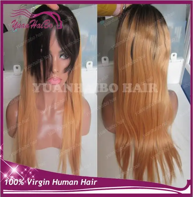 8а класс Качества Перуанские Волосы Парик 10-32 дюймов Два Тона Цветные Прямо