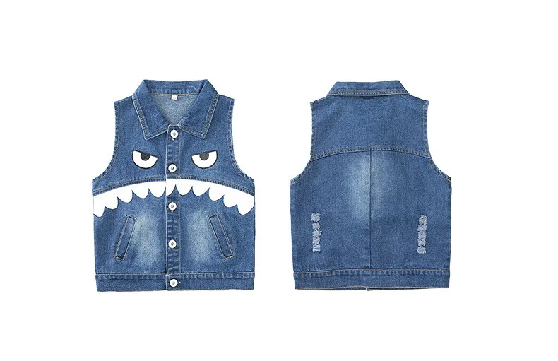 Girls Casual Cartoon Denim Vests Waistcoats Autumn Children Printed Fashion Vest Girl Jeans Outdoor Waistcoat