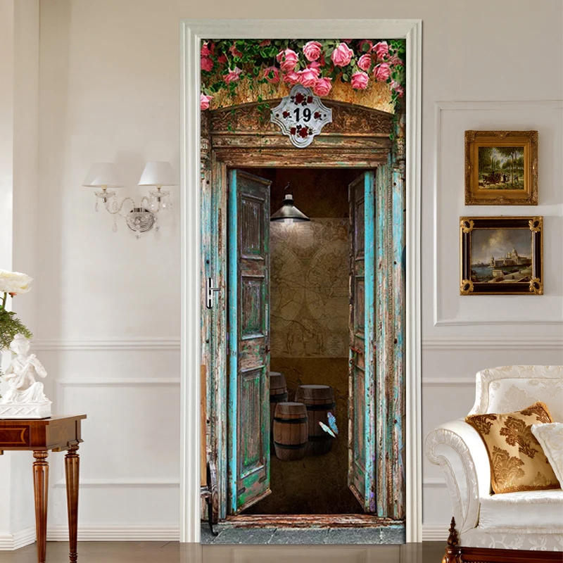 2 шт./компл. средиземноморские наклейки на окна розовые двери раздвижные обои для