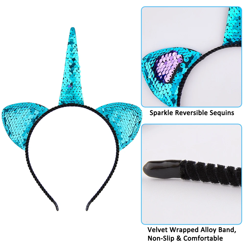 Icosy Двусторонняя блестящая повязка на волосы с единорогом радужные милые кошачьи