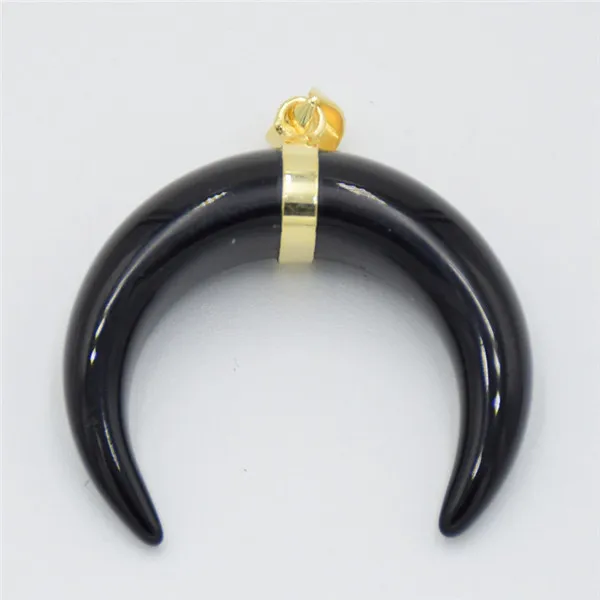 Black Agates Мода чакра Бык Рог кулон натуральный Лабрадорит тигровый глаз камень кристалл полумесяц Кулон с полумесяцем подвески для женщин и мужчин ювелирные изделия - Окраска металла: Black Agates