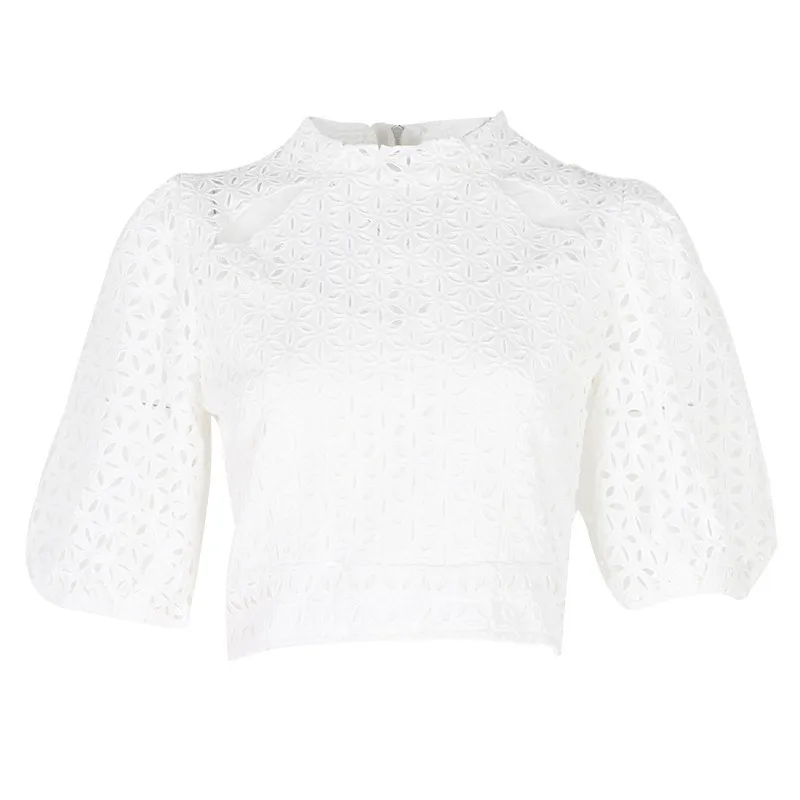 white TWOTWINSTYLE винтажная открытая женская блузка со стоячим рукавом средней длины, однотонная Свободная рубашка, Женская Летняя мода, новая одежда - Цвет: white