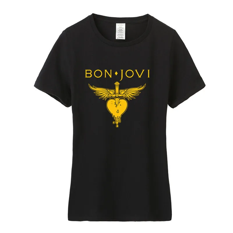 Летние модные женские туфли Bon Jovi футболка Изделие из хлопка с короткими рукавами