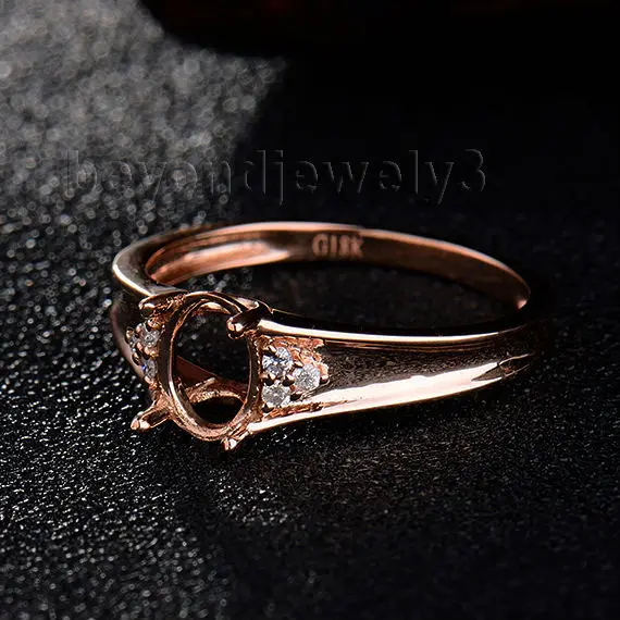 New Design Oval 5x7mm 18Kt Rose Gold Diamond Ring Wedding Settings WU262 | Rings