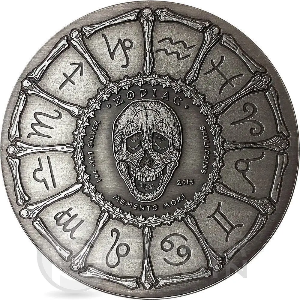 Бесплатная доставка 50 шт./лот ARIES Memento Mori Zodiac череп золотая монета 2015|coin coins|lot lotcoin
