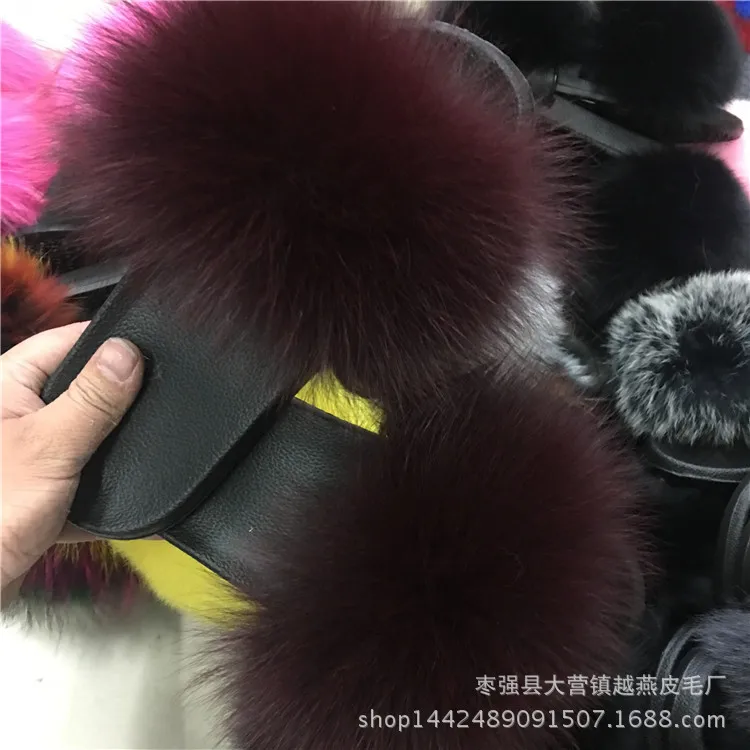 fox fur slippers Тапочки из лисьего меха; женские домашние пушистые тапочки; Плюшевые Пушистые летние туфли на плоской подошве; Милая женская обувь; большой размер 45; Лидер продаж; милые тапочки; Pantufas - Цвет: fox fur slippers