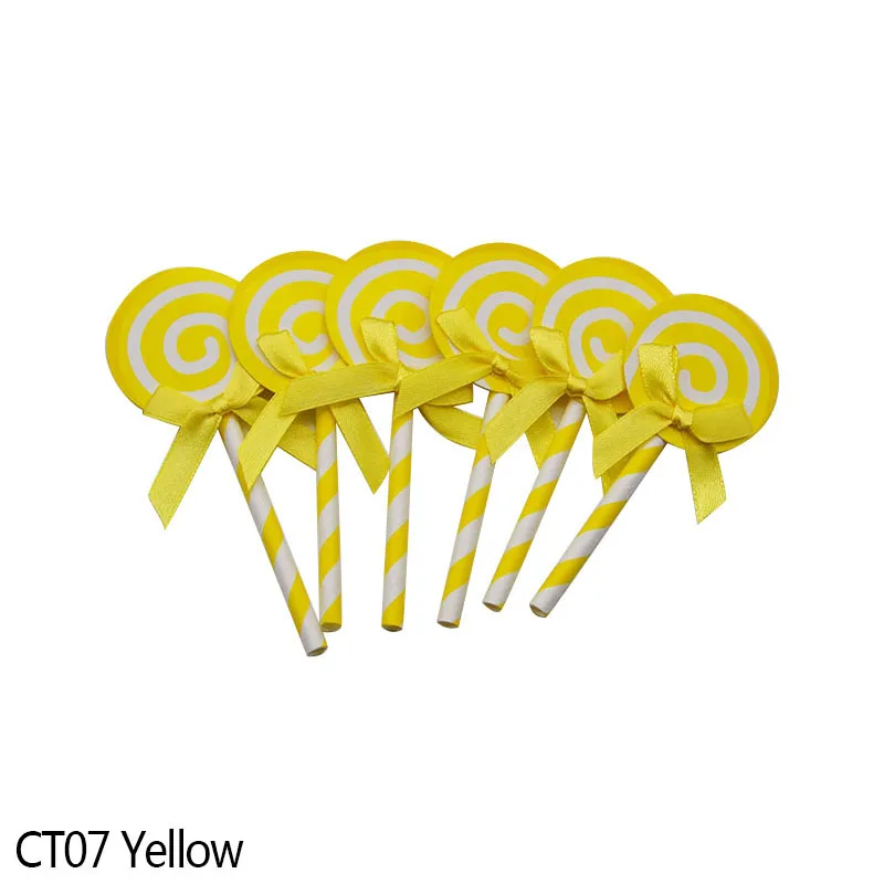 CT07 Yellow 6 шт цветной кекс торт Топпер бумага леденец Декор вставлена карта флаг для свадьбы День рождения для украшения детского душа - Цвет: CT07 Yellow
