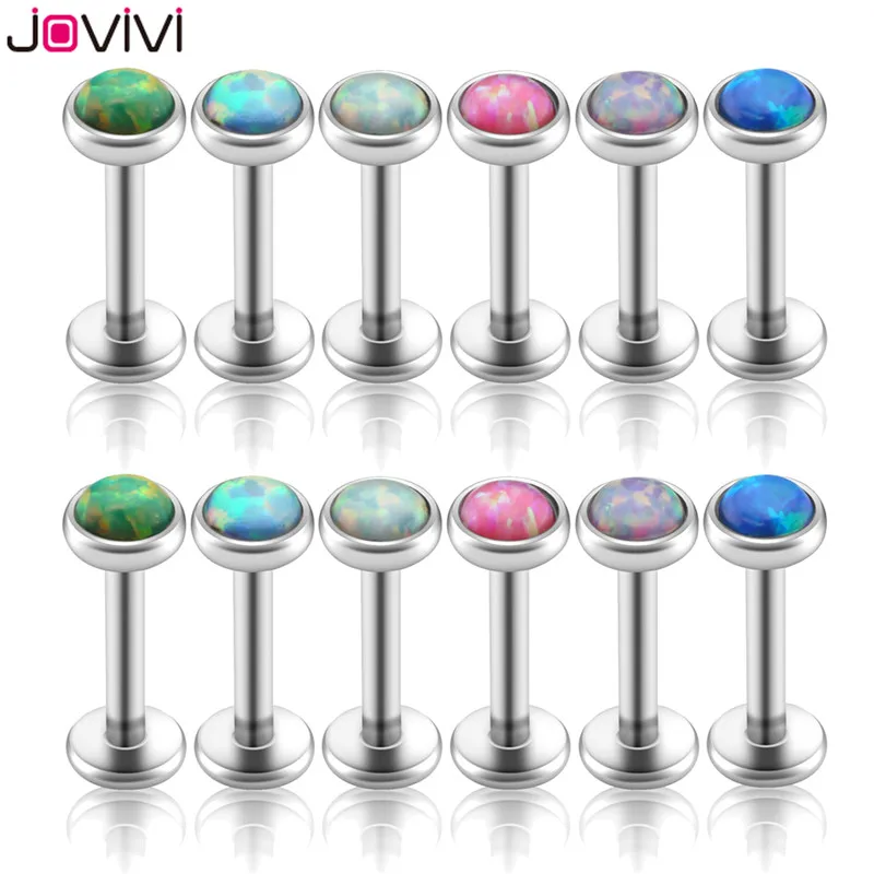 Серьги на Козелок Jovivi из нержавеющей стали 316L 16 г 3 мм круглый Опал 5/16