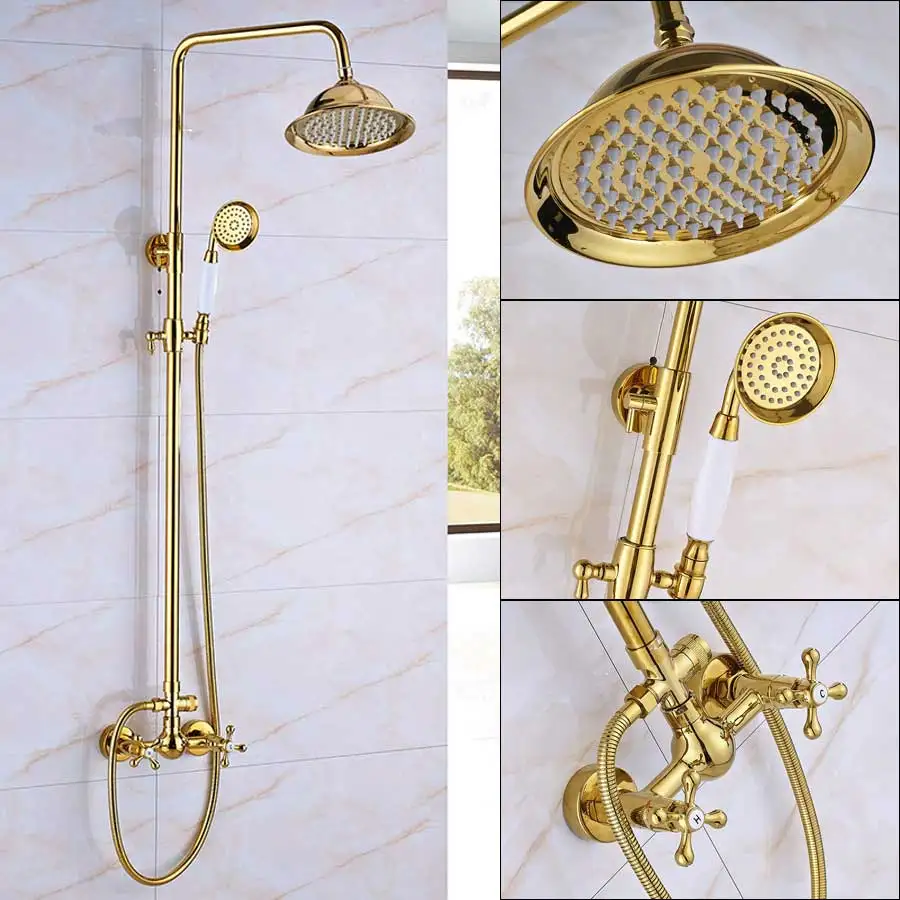 Golden Faucet C Золотой душевой Набор кран с одной ручкой 3-ways " смеситель для душа в форме дождя с ручным водопадом носик для ванны душевая система - Цвет: Golden Faucet C