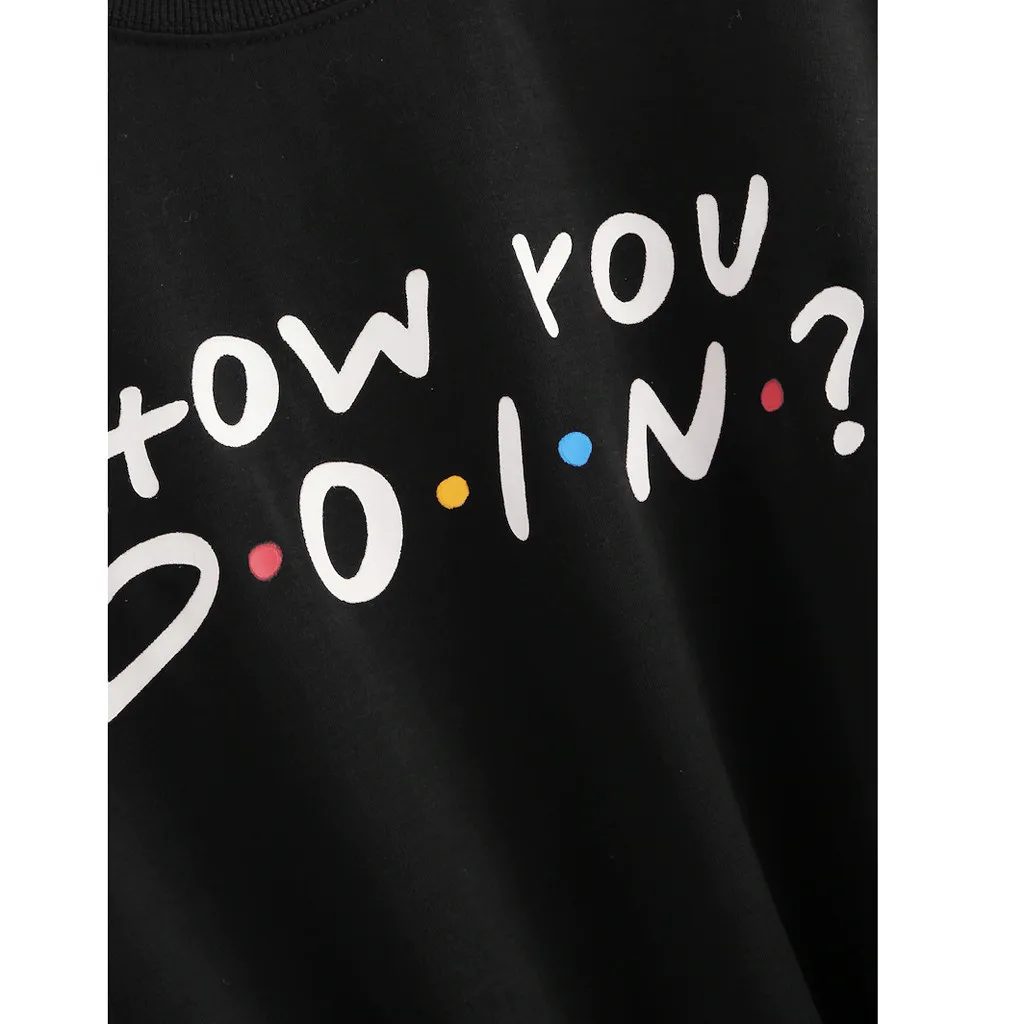 Модные худи с круглым вырезом Женский пуловер длинными рукавами и принтом топы