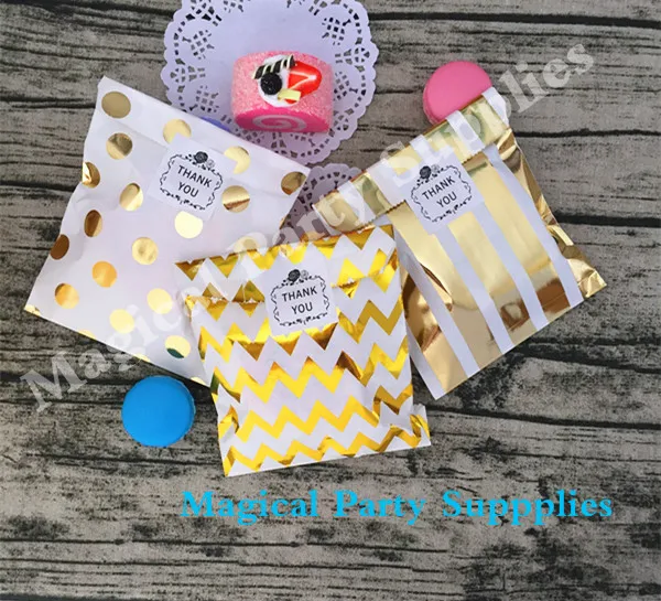 Free Shipping 100 sets Gold Foil Dot Party Loot Bags and Sticker 5'' x 7'' Favor Lovely Dots Kids Candy | Дом и сад