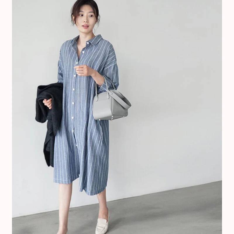 Платье рубашка женское длинное в полоску большого размера|Женские платья| |