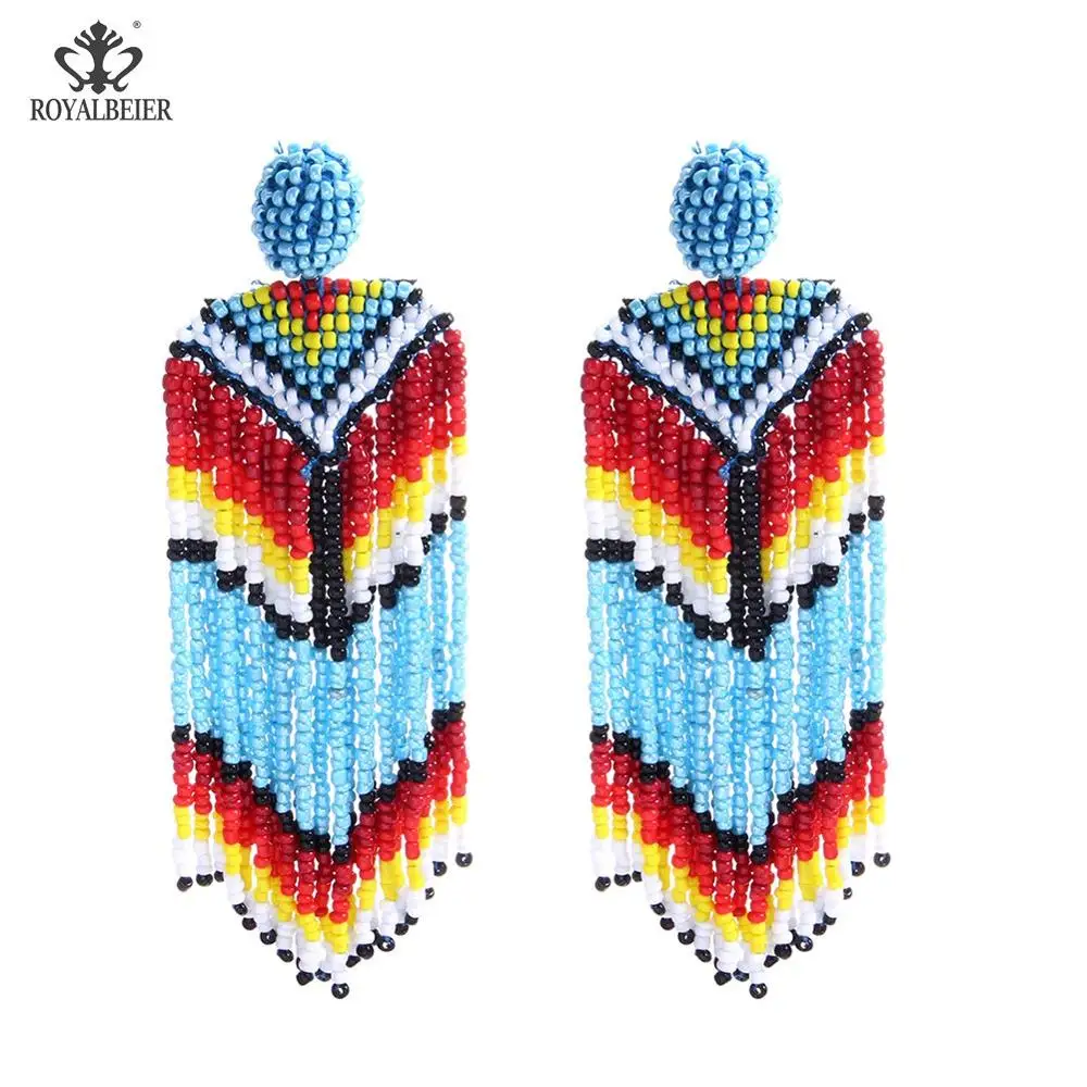 ROYALBEIER Длинные бусы с кисточкой серьги ручной работы плетение висячие бохо