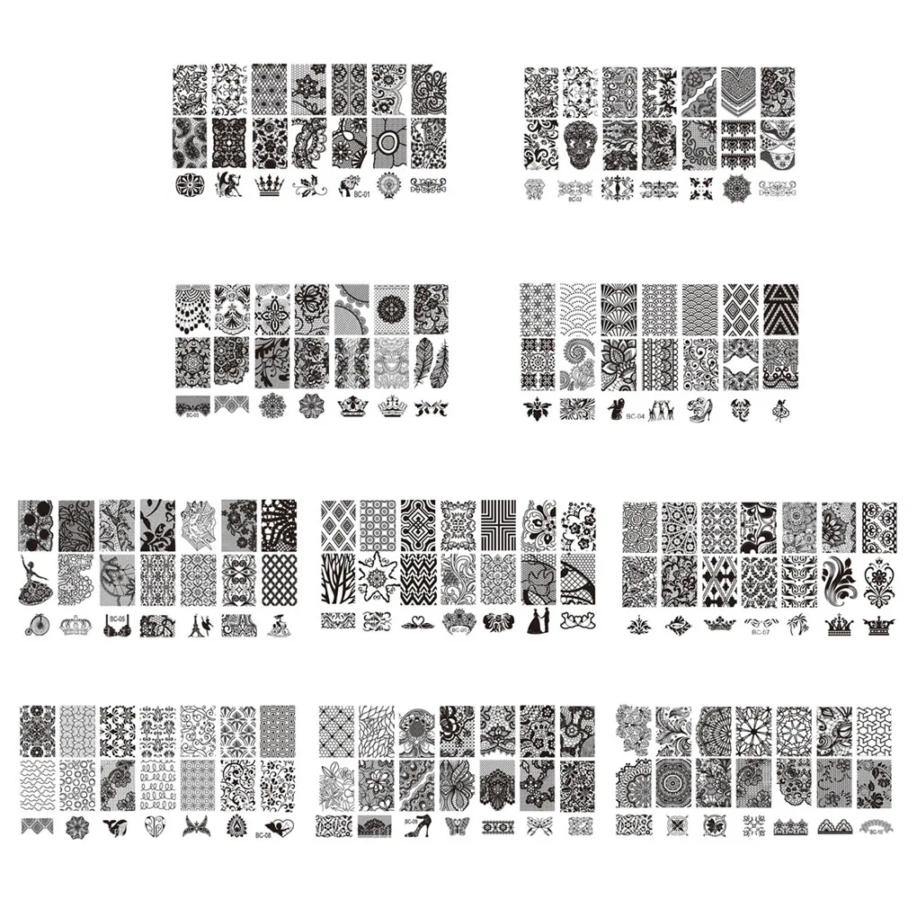 Новый кружевной штамп печать для дизайна ногтей шаблоны пластины принтера