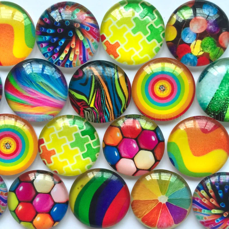

ZEROUP 12mm 20mm Round Photo Glass Cabochon Mixed Pattern Fit Cameo Base Setting for Jewelry Flatback TP-178-R