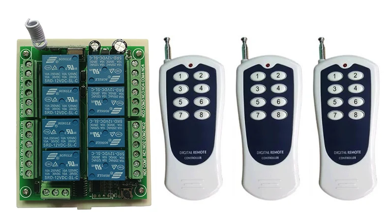 DC 12V 24V 8 CH Channels 8CH RF Wireless Remote Control Switch System 315/433 MHz Transmitter and Receiver/Garage Doors/ lamp |