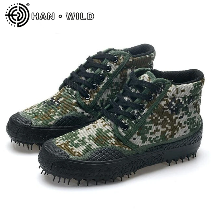 Мужские ботинки природные резиновые подошвы камуфляж парусиновая обувь Для