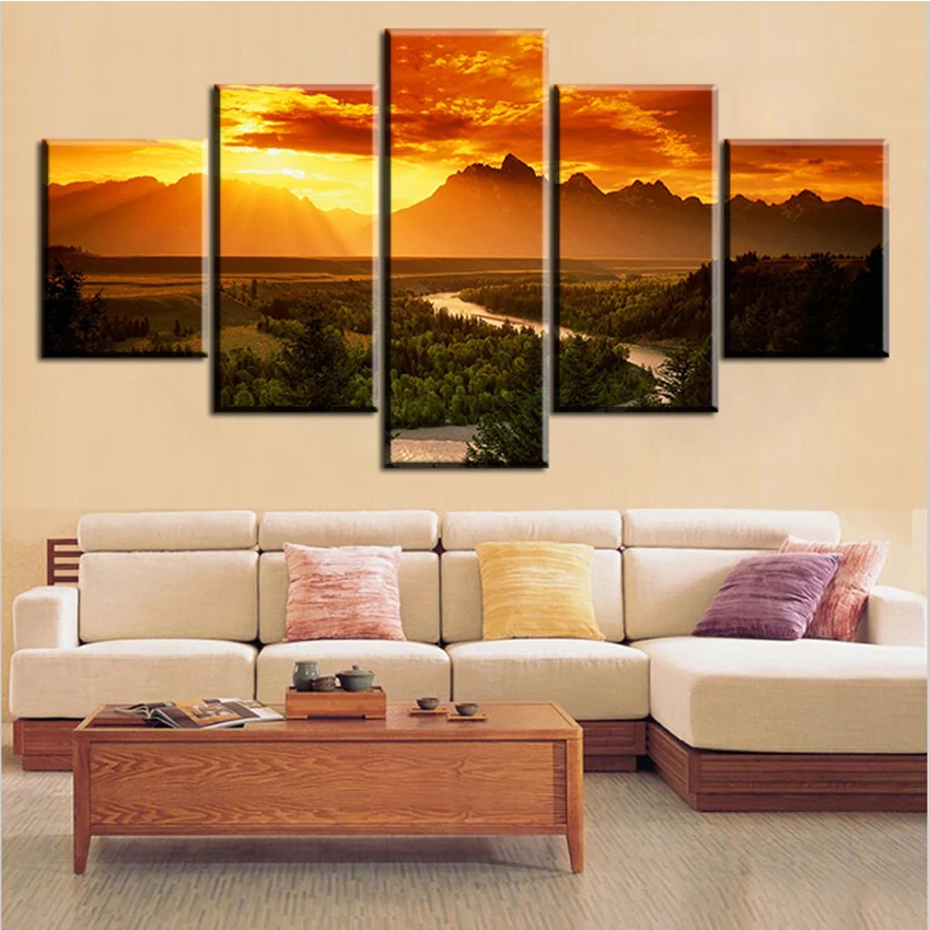 

5 pcs one set landscape-sunset-scenery NO FRAME Oil Painting Canvas Prints Wall Art Pictures For Living Room Decorations