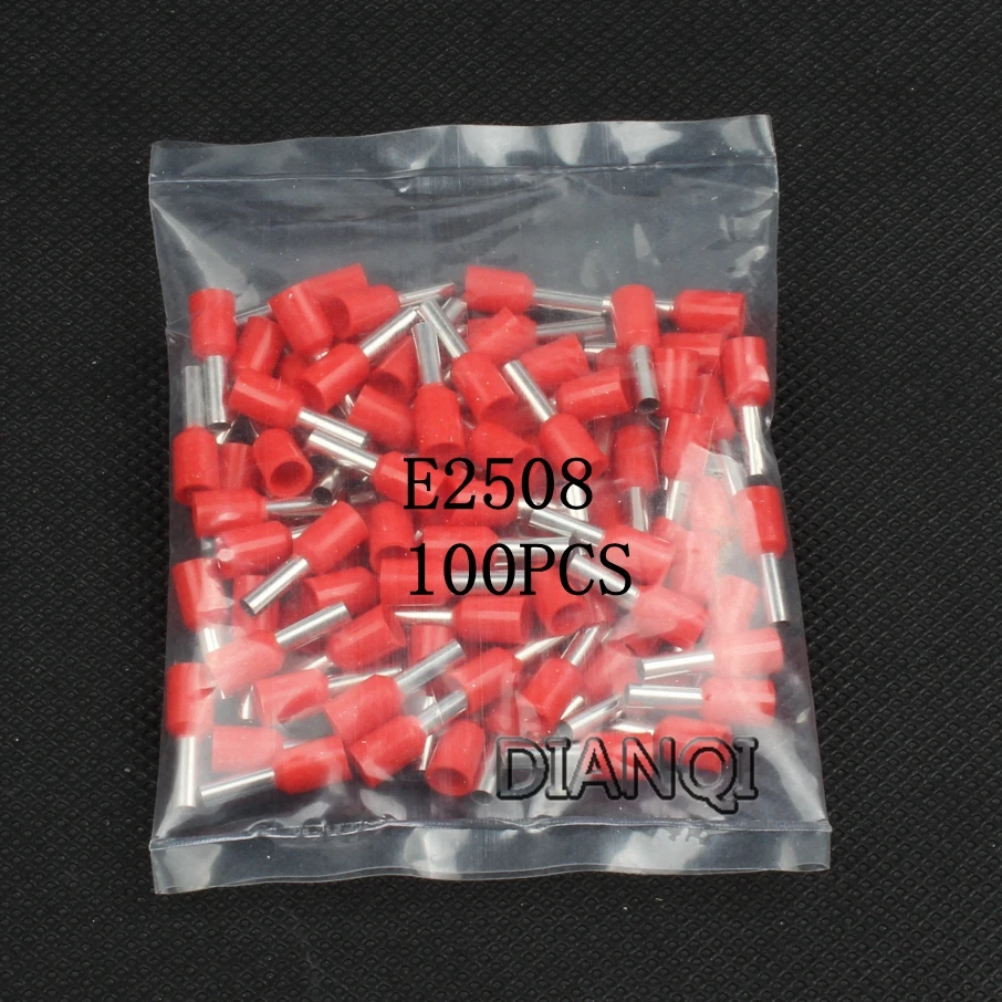E2508 труба изоляционные терминалы 2.5MM2 100 шт./упак. изолированный кабель провода разъем изоляционные обжимной терминал разъем VE