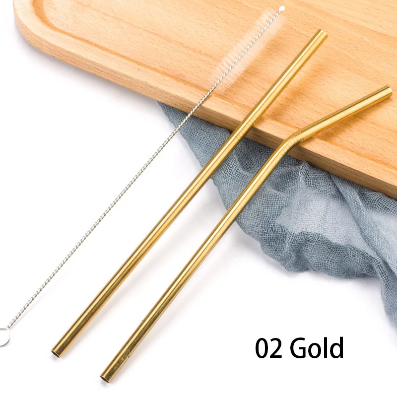 02 Gold 304 соломинки из нержавеющей стали пипетки многоразовые, для питья соломы прямо согнуты металлическая соломинка с чистого набор кистей вечерние бар аксессуар - Цвет: 02 Gold
