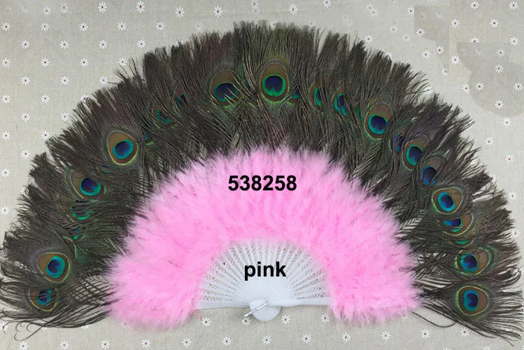 

free shipping 1pcs 2014 new 35*65cm peacock feather and turkey feather mixed fan for stage home deocration ,party supplies