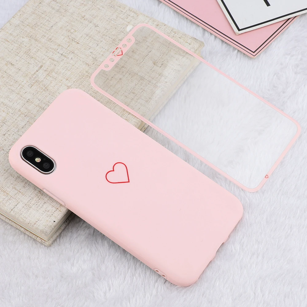L-FADNUT 360 Полное покрытие протектор экрана для iPhone X Xr Xs Max 8 7 6 S 6 Plus 5 5S SE милый силиконовый мягкий ТПУ чехол из закаленного стекла