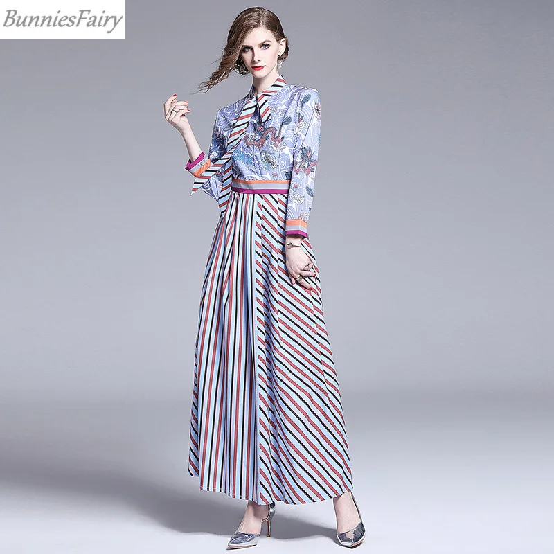 BunniesFairy 2019 осеннее Новое Женское подиумное элегантное винтажное Ретро Полосатое