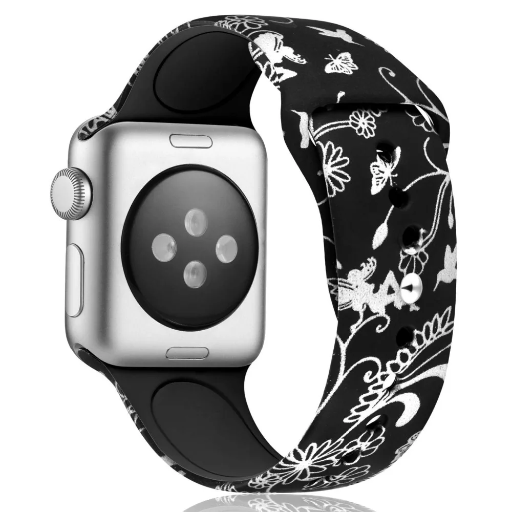 Ленты с цветами для Apple Watch 38 мм 40 мм 42 мм 44 мм, леопардовые силиконовые Печатные Сменные браслеты для iWatch серии 5 4 3 2