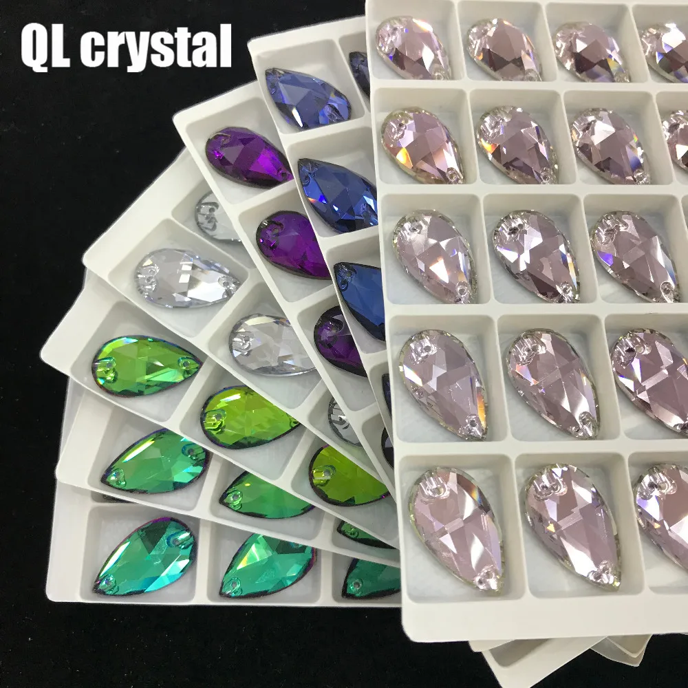 QL Crystal Sew on Rhinestones Colors K9 Flatback Tear Drop stone for DIY wedding dress clothing bags shoes material | Дом и сад
