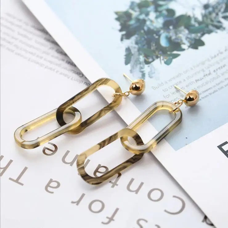 HUANZHI 2019 New Simple Acrylic Acetate Geometric Double Irregular Square Link Chain Interlocking Long Drop Earrings for Women | Украшения