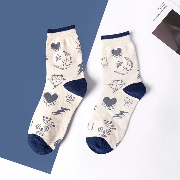 Blue SP& CITY, Женские Короткие Носки с рисунком граффити, Харадзюку, модные хипстерские носки хлопковые с забавным рисунком, крутые женские короткие носки - Цвет: Blue