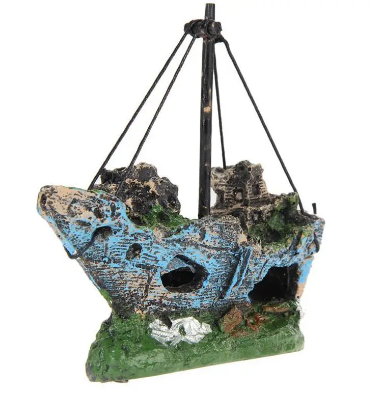 Мини аквариум затонул крушение лодка украшения аквариума Wreck Кораблевождение орнамент Shelter пещера для рыбы креветки скрывая 13x5x11 см - Цвет: Серый
