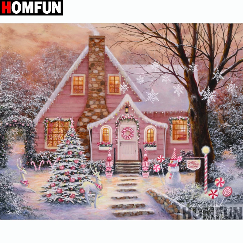 Алмазная 5D Вышивка HOMFUN розовый дом картина с полными квадратными/круглыми