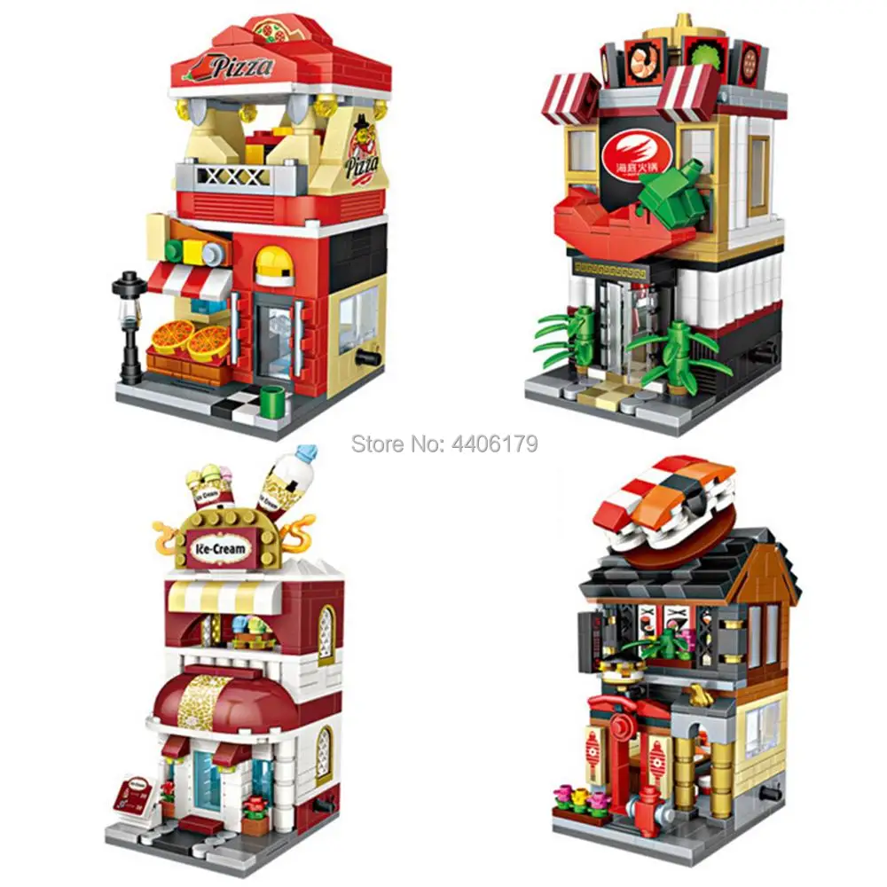 

hot city Creative Street view Japan sushi Haagen-Dazs ice cream Pizza store Micro Diamond Building Blocks model bricks toys gift