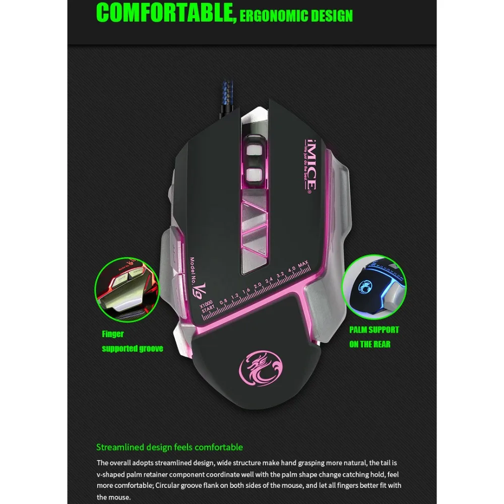 IMice игровая эргономичная USB мышь геймер Проводная с подсветкой провод кабель RGB