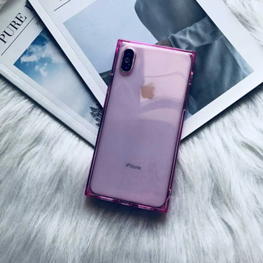 Квадратный чехол для Iphone 11 Pro Max XS MAX XR X прозрачный мягкий противоударный бампер чехол для Iphone 8 7 6 6s plus Аксессуары - Цвет: Розовый