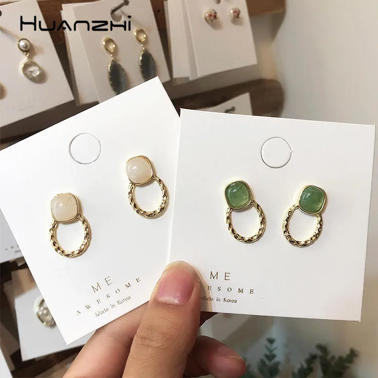 Женские серьги-капельки HUANZHI элегантные серьги из сплава с металлическим кольцом