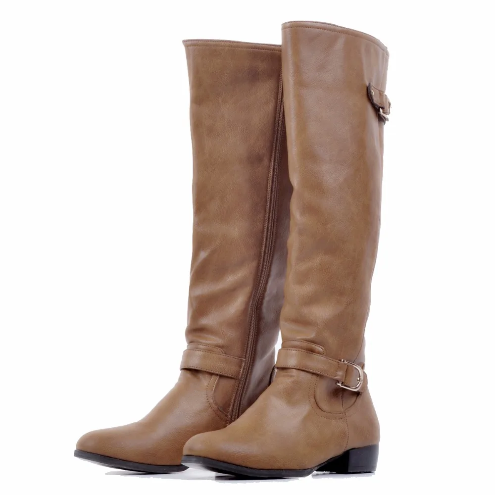 Женские сапоги до колена с круглым носком на квадратном каблуке размеры 4 15|shoes