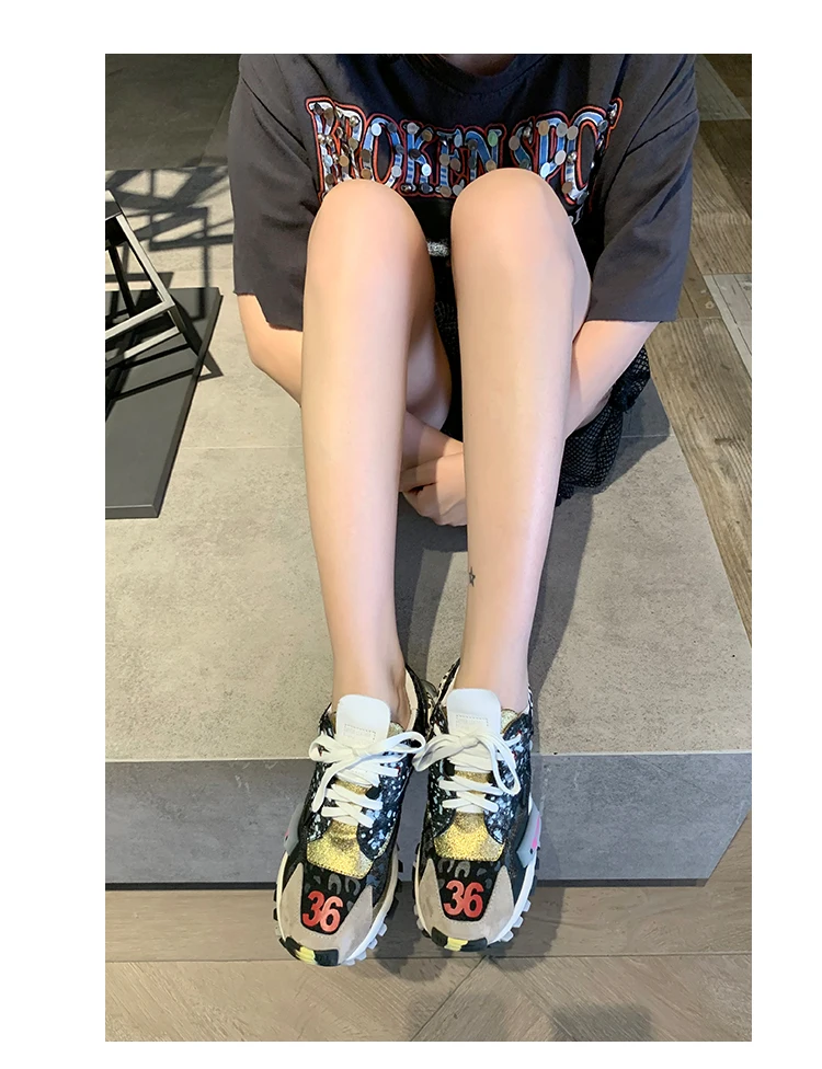 Осенние женские кроссовки; трендовая обувь на массивном каблуке для папы; модная женская повседневная обувь на толстой подошве и платформе; chaussures femme