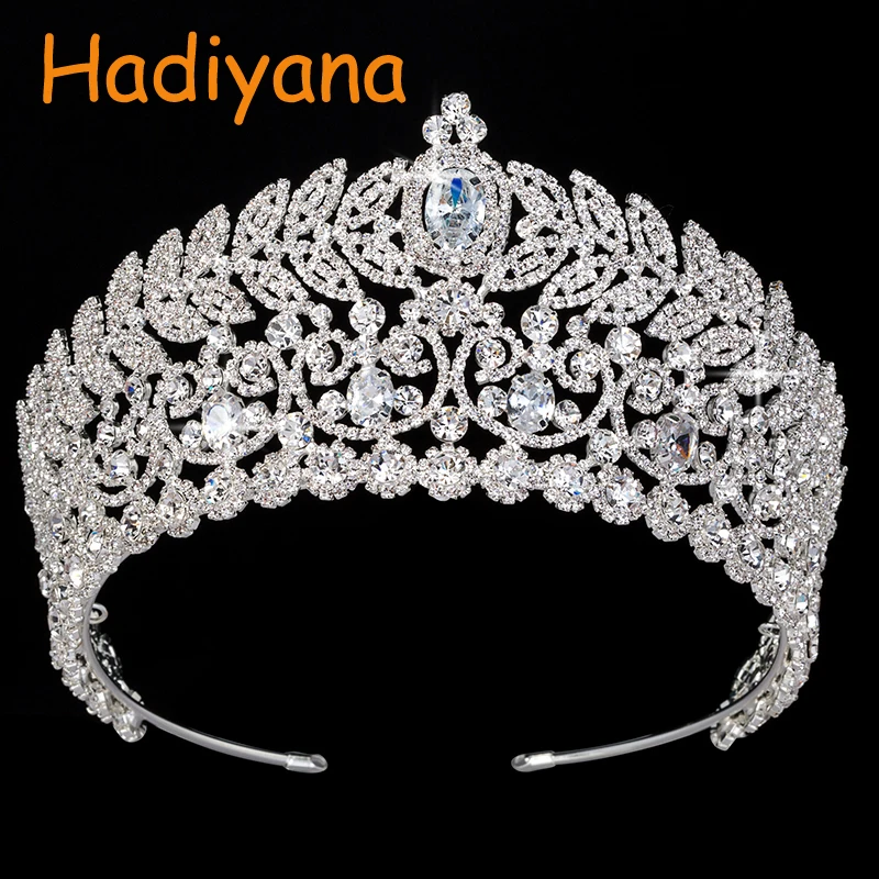 Диадема и короны Hadiyana Модные Листья Сияющие зинконы Свадебные медные украшения