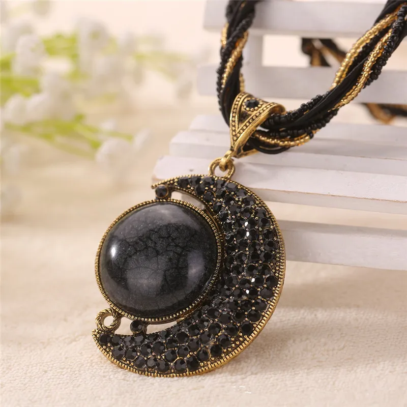 17 colors fashion ethnic handmade half moon gem stone maxi colar necklace bohemian pearls beads chain pendant bib jewelry lady | Украшения