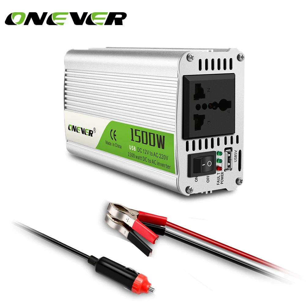 ONEVER Автомобильный Инвертор 1500 Вт AC/DC 12 V к переменному току 220 Мощность конвертер с