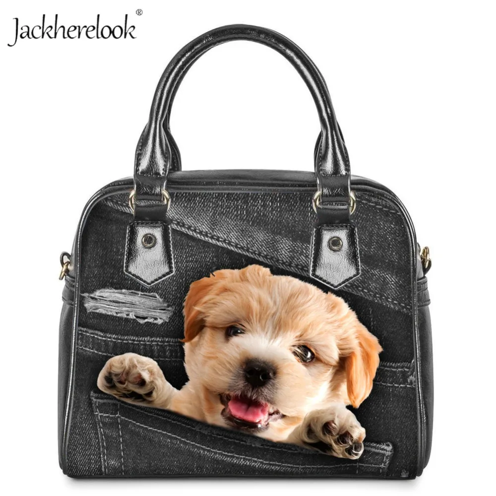 Сумка Jackherelook женская с принтом в виде собаки сумочка кросс-боди из денима саквояж