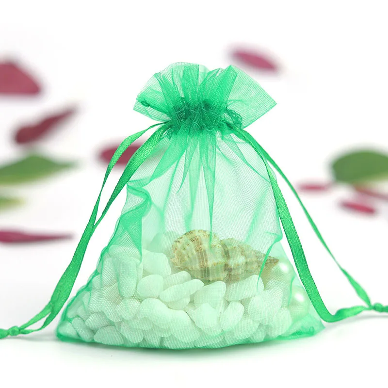 Green 20 шт, 9x12, 13x18, 17x23 см, прозрачная косметичка из органзы, упаковка для ювелирных изделий, сумки для свадебных конфет, Подарочная коробка, сумки на шнурке - Цвет: Green